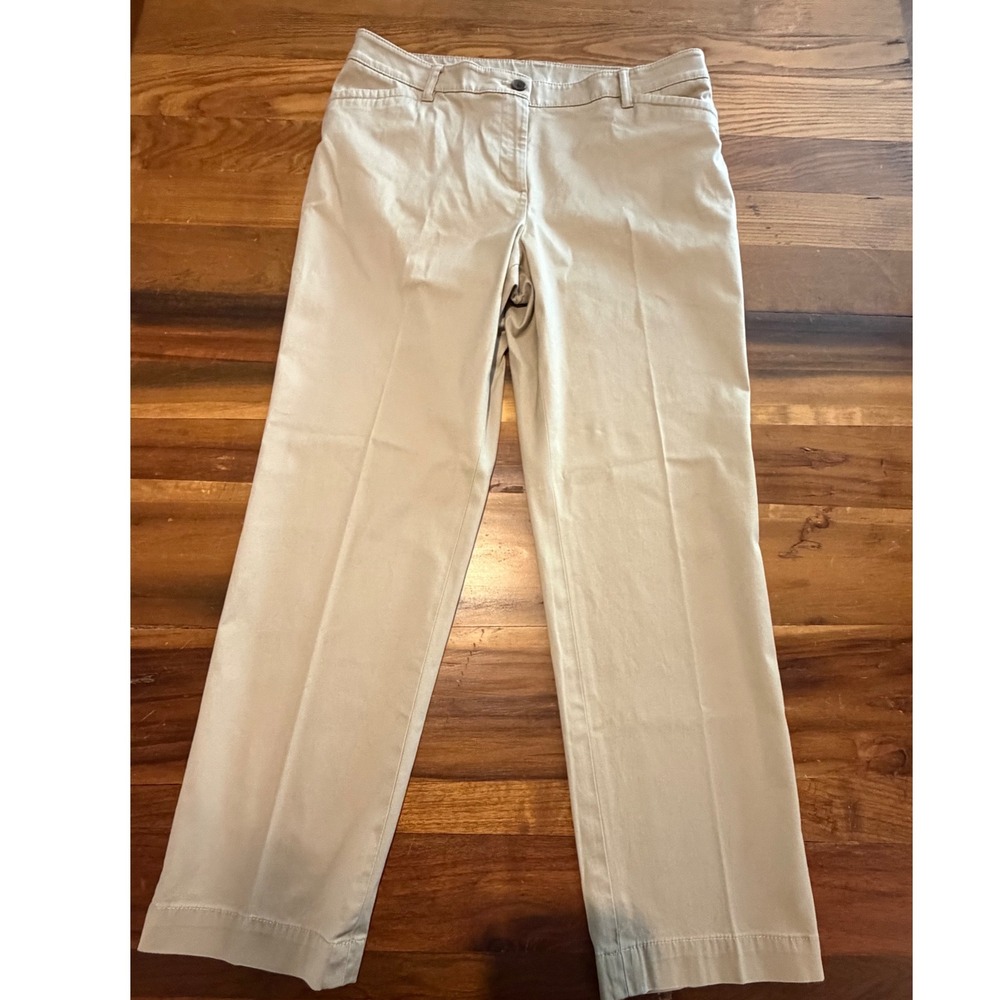 Talbots Women 14P Khaki Straight Leg Chino Pants Tan Stretch Cotton
